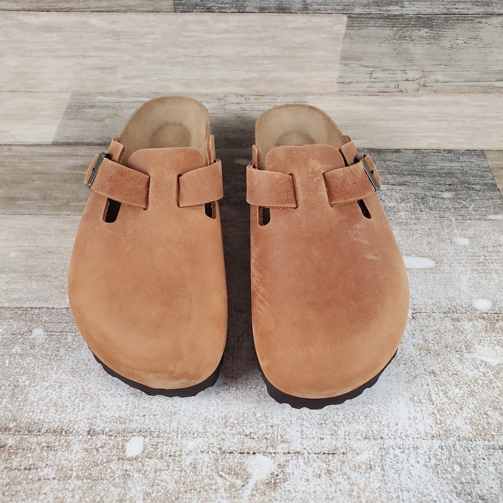 Birkenstock Boston Womens Clogs Sz 8 Narrow Cognac Casual Buckle Leather Slip-On - Picture 2 of 10